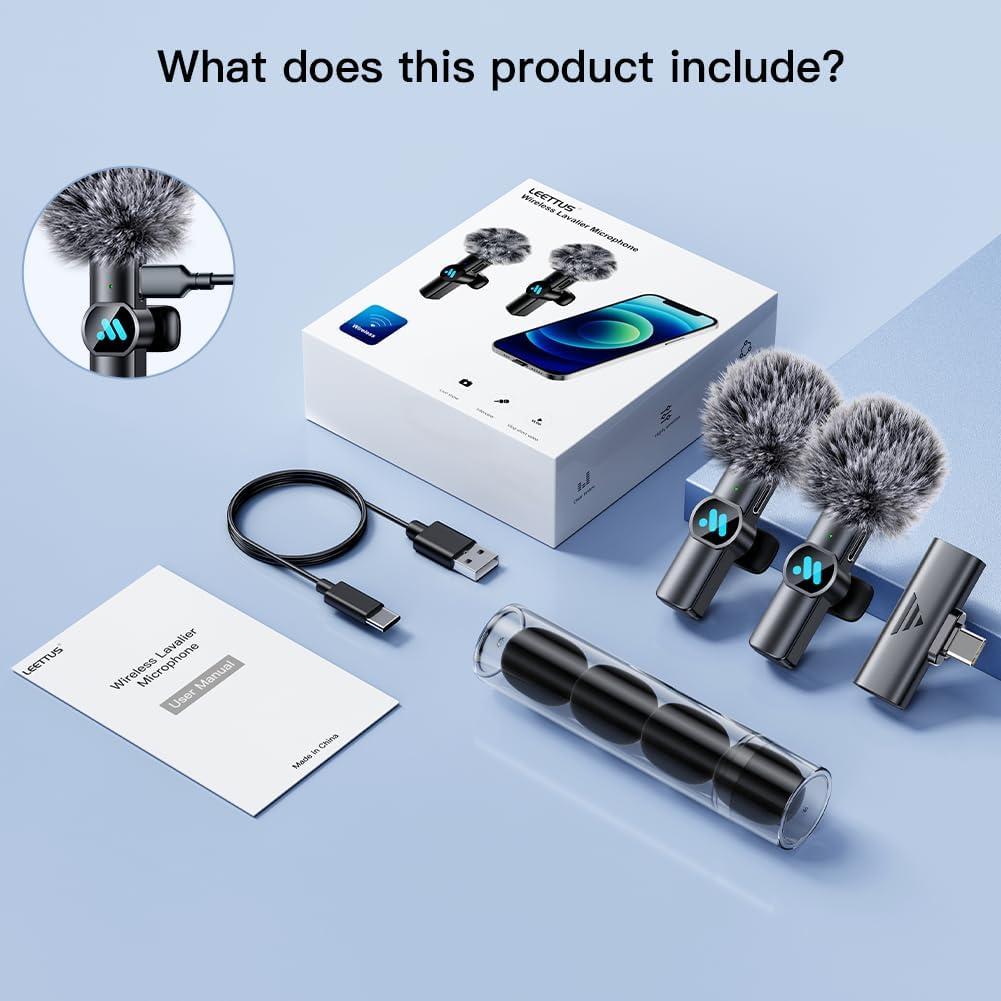 2pcs Lavalier Wireless Microphone for iPhone 15/16/Android Video Recording,Mini Microphone for Game Live Streaming,Interviews,YouTube,TikTok,Vlog