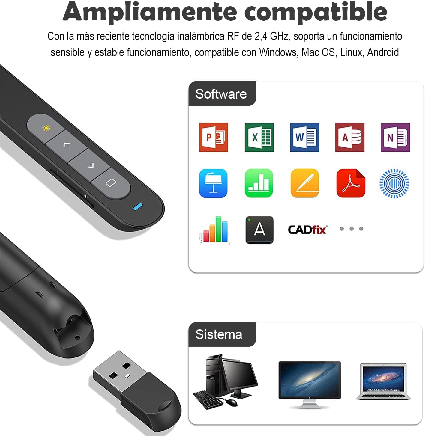 NJA Wireless Presenter, Wireless Slideshow Presenter, USB Charging, Hyperlink Support, Volume Control, PowerPoint Remote Control, for Windows, Mac Os, Andorid, Linux - NJ Accessory/Buy Direct & Save