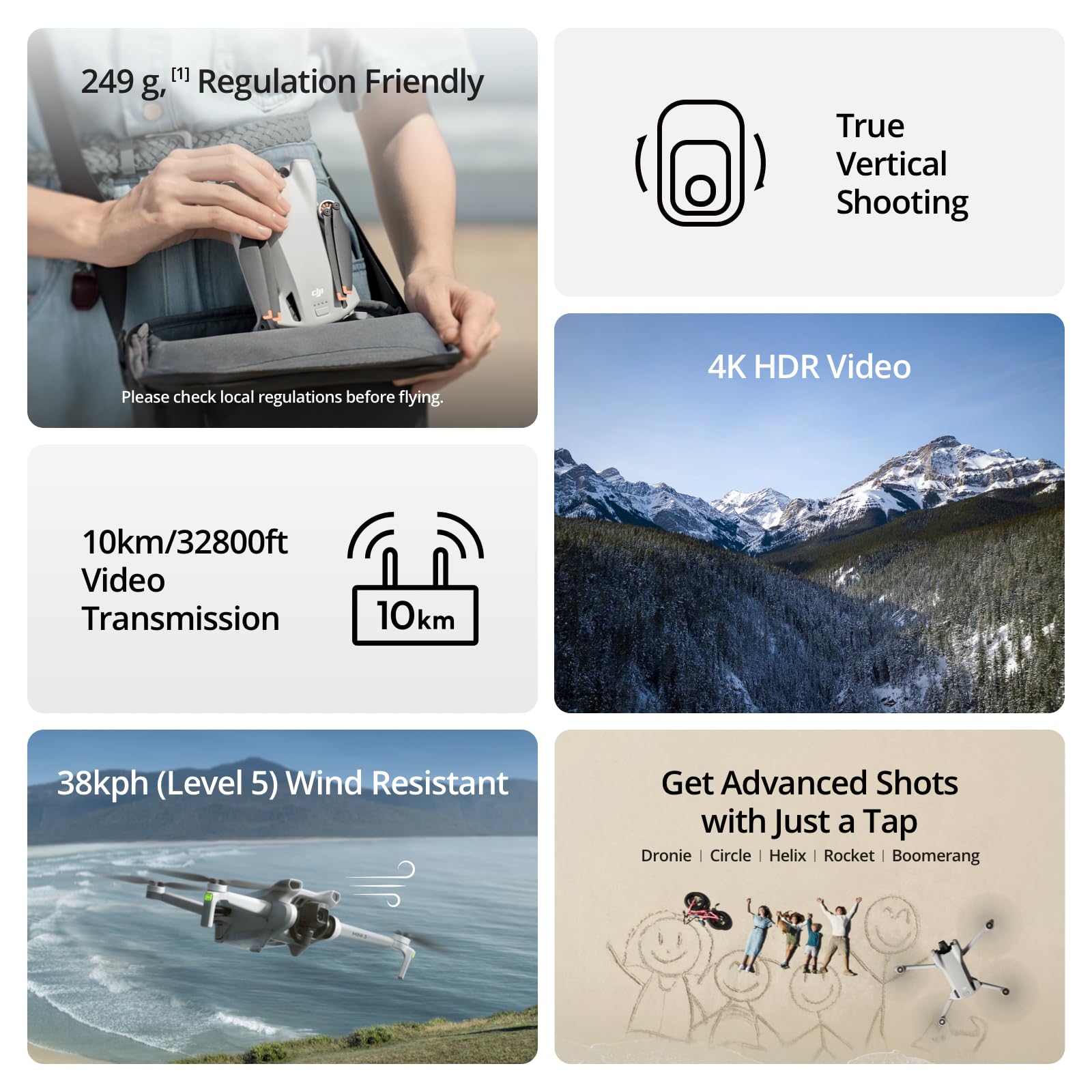 DJI Mini 3 (Drone Only), Lightweight 3x Mechanical Gimbal Mini Camera Drone with 4K HDR Video, 38-min Flight Time, True Vertical Shooting, up to 10km Video Transmission, and Intelligent Features - Buy Direct & Save