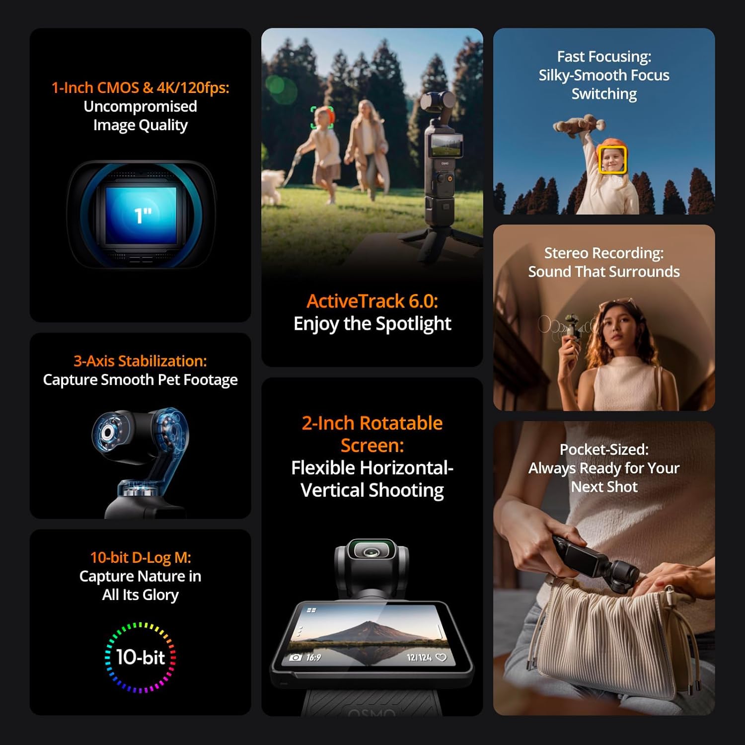 DJI Osmo Pocket 3 Creator Combo, Vlogging Cameras with 1'' CMOS, 4K/120fps Vlog Camera, 3-Axis Stabilization, Face/Object Tracking, Mic Included for Clear Sound, Digital Vlogging Camera for YouTube