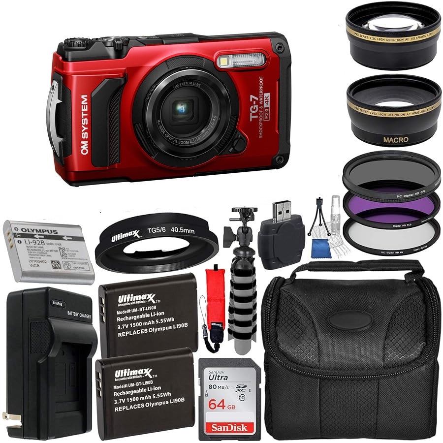 Olympus OM SYSTEM Tough TG-7 Digital Camera Deluxe Bundle