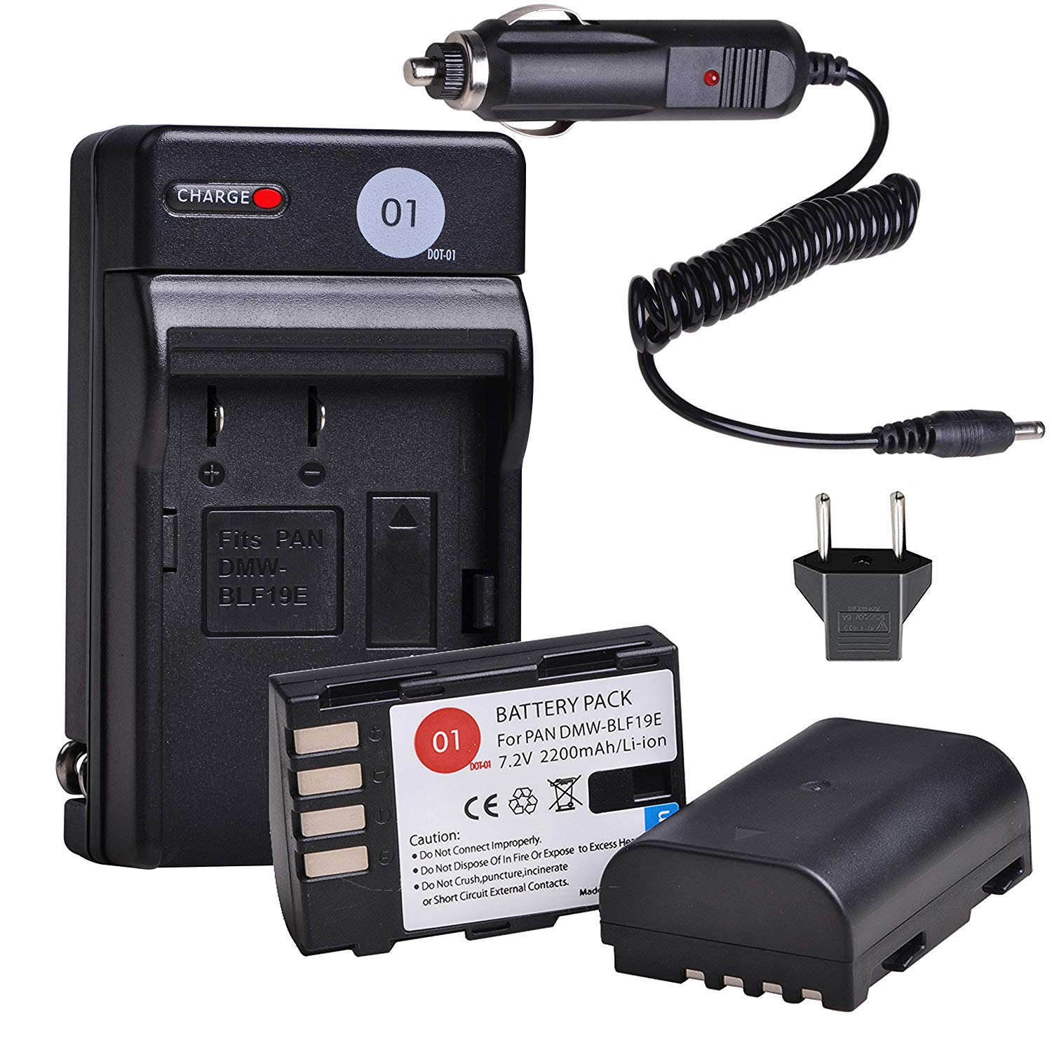 NJA DMW-BLF19 DOT-01 Battery Charger Set Compatible with Panasonic DMW-BLF19e DMW-BLF19pp and Panasonic Lumix DC-GH5, DMC-GH3, DMC-GH3K, DMC-GH4