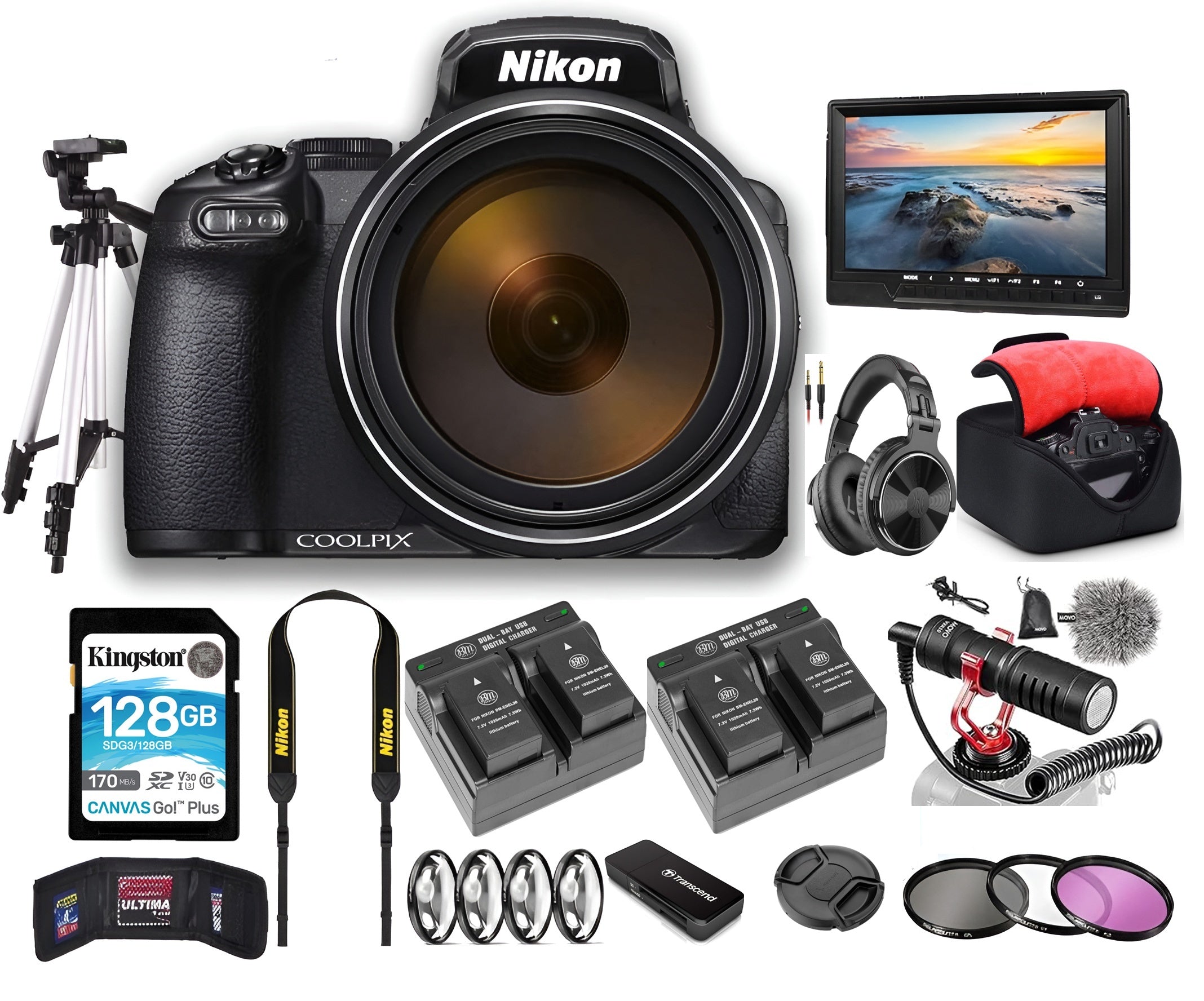 Nikon COOLPIX P1100 Digital Camera + 1 x 128 GB MC + Tripod Deluxe Bundle - Buy Direct & Save