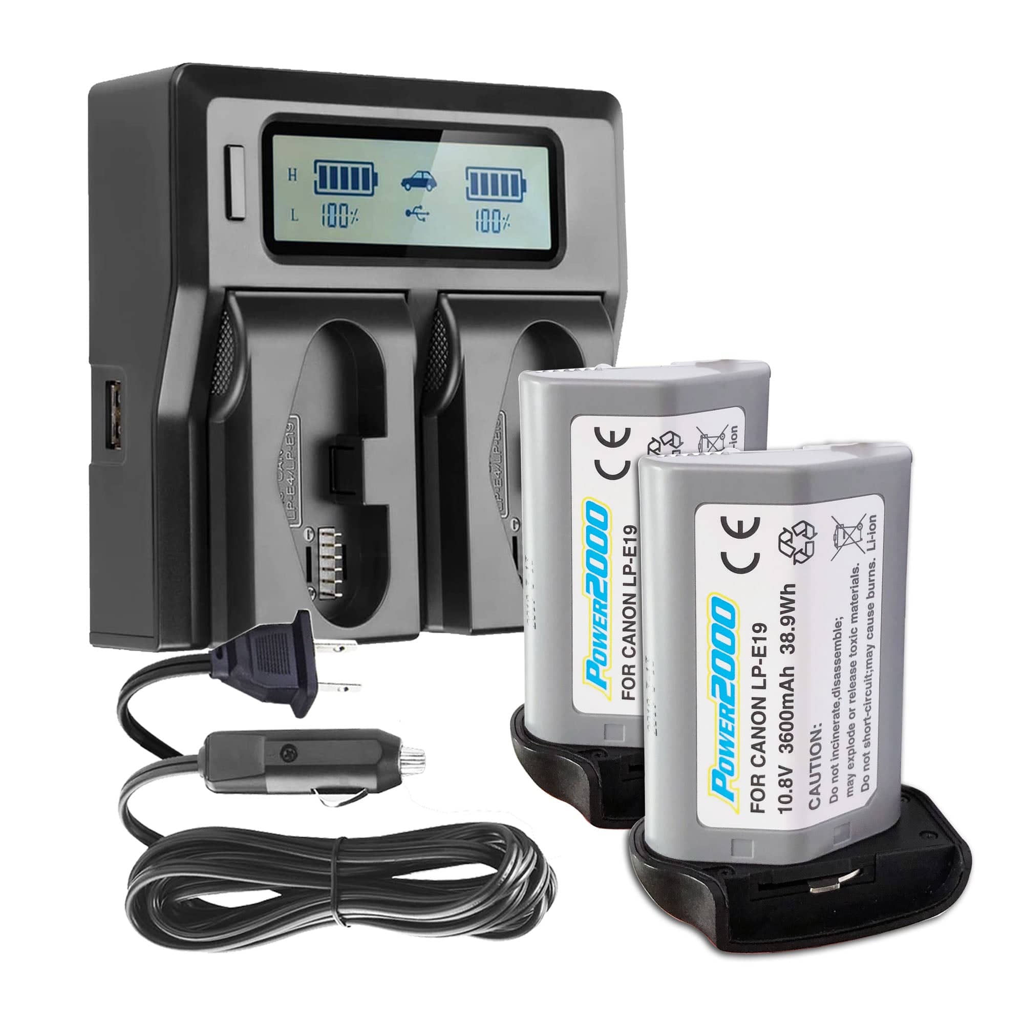 Model ACD-4452BC 2x Batteries plus Dual Bay LCD Charger for Canon LP-E19