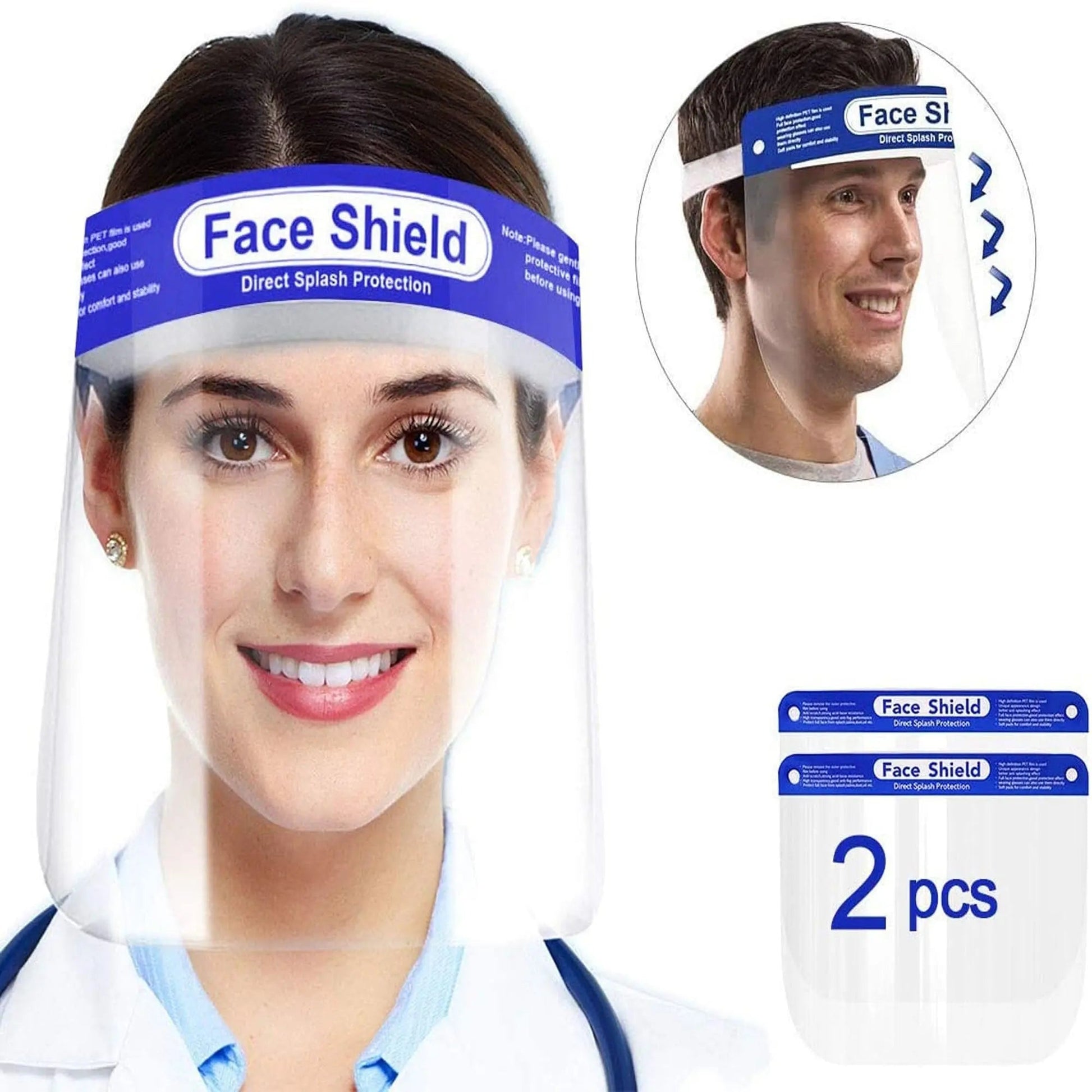NJA 2 Pack Safety Face Shield, All-Round Protection Headband with Clear Wide Sunshade Anti-s-mog Lens
