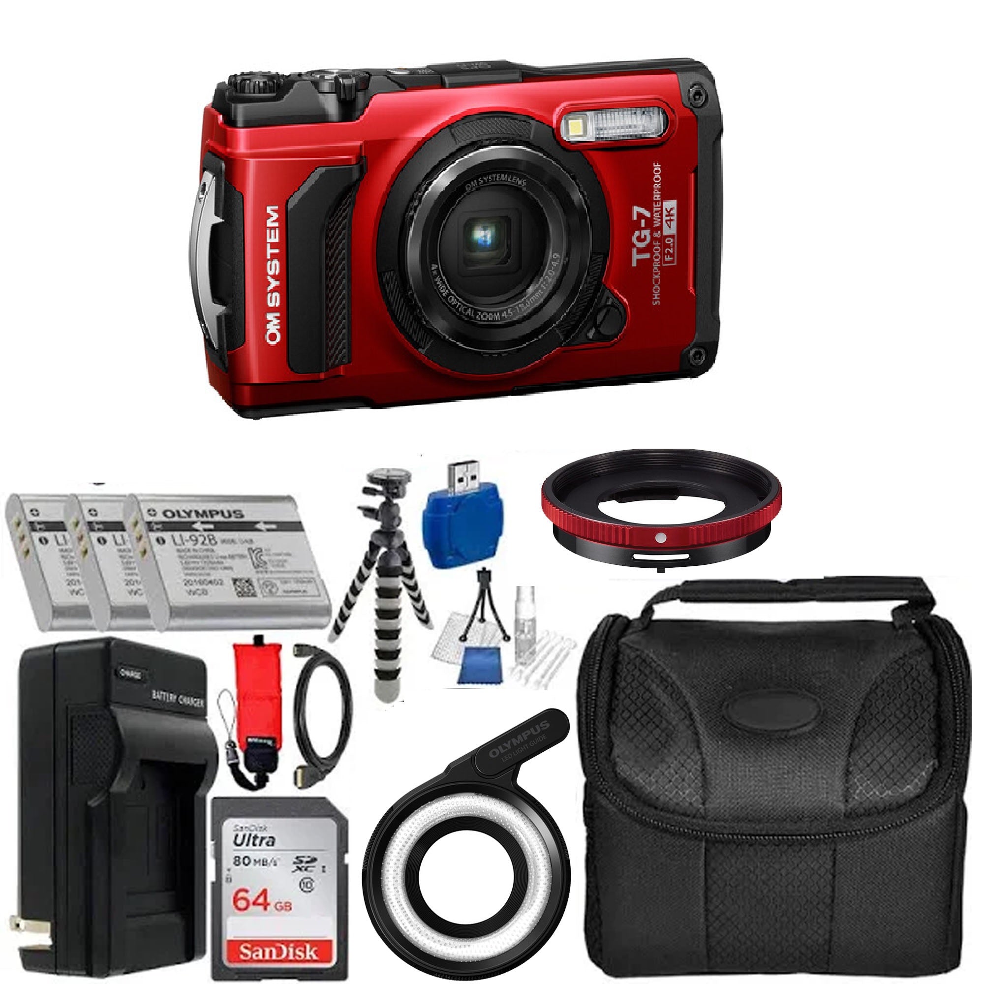 Olympus OM SYSTEM Tough TG-7 Digital Camera Premium Bundle