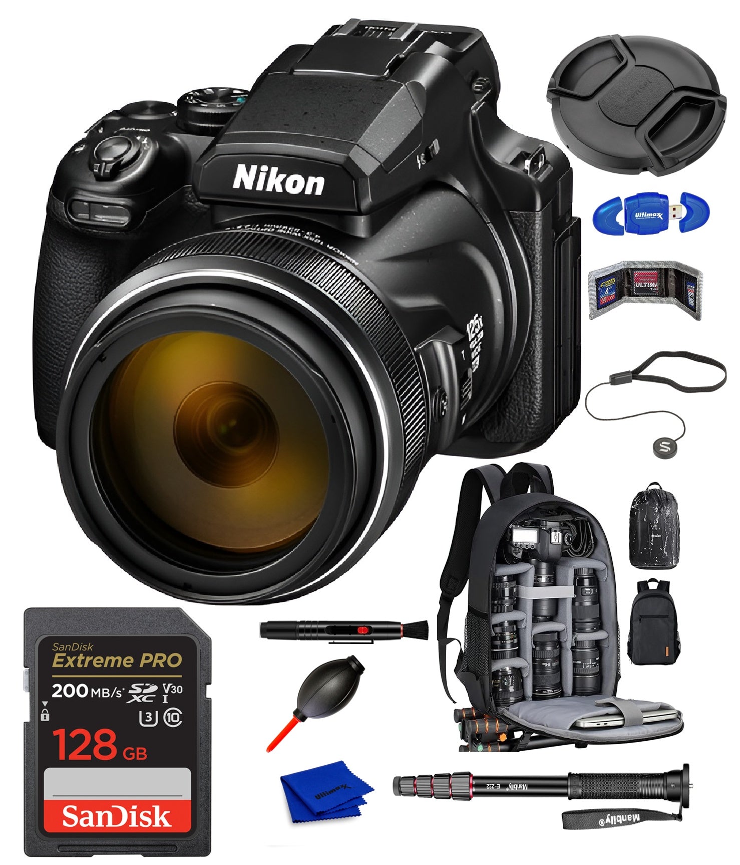 Nikon COOLPIX P1100 Digital Camera + SanDisk 128GB  + Lens Backpack Accessories Bundle - Buy Direct & Save