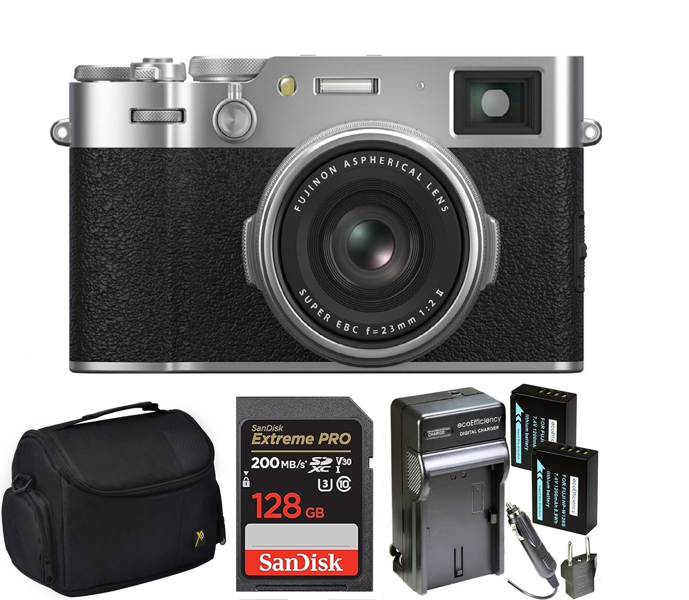 FUJIFILM X100VI Digital Camera (Silver/Black) with Sandisk 128GB Memory Card | Carrying Case | 2x Spare Batteries &amp; AC/DC Charger Bundle - NJ Accessory/Buy Direct & Save